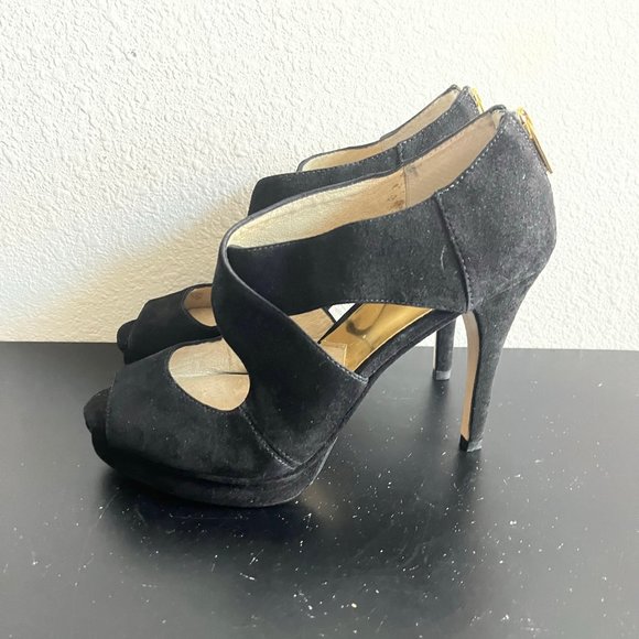 Michael Kors Women's Black Suede Platform Heels Size 9.5 Style AF13E - Picture 6 of 11